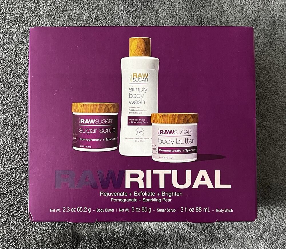 Raw Ritual Kit Sugar Scrub Body Butter+Body Wash Pomegranate & Pear
